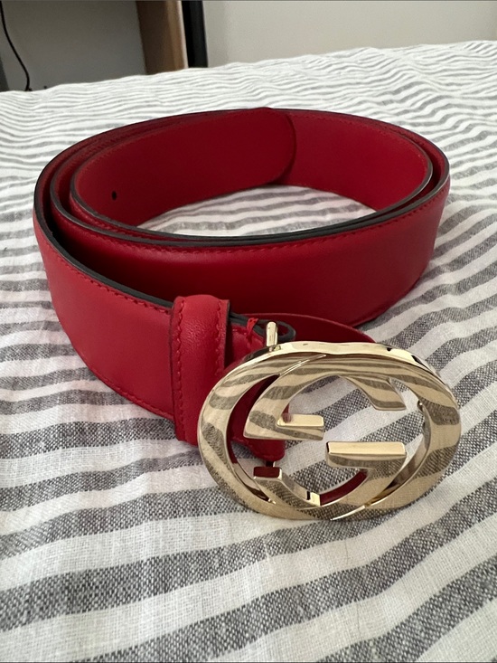 Gucci Accessories - Gucci Red Leather Belt with Gold Double-G Buckle